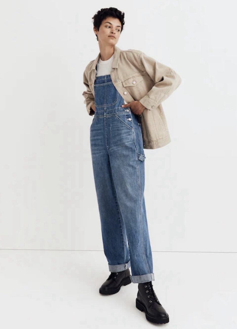 NWT Madewell Oversized Trucker Denim Jacket Tan Khaki Button Front Utility Large